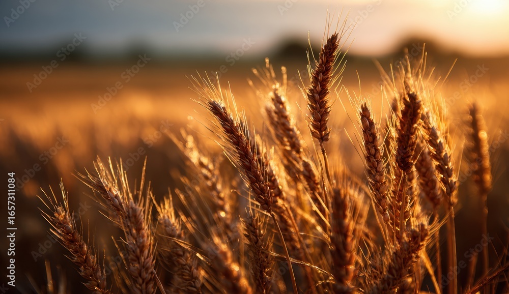 Fototapeta premium Close-up of tall wild grasses illuminated by warm golden sunlight during sunset in a natural field landscape