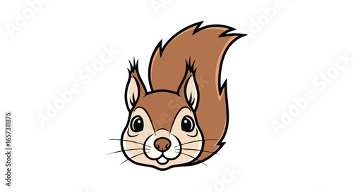 A cute cartoon illustration of a friendly squirrel's head with a bushy tail, isolated on a white background.