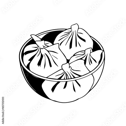Delicious Khinkali Dumplings In A White Bowl Isolated On A White Background Freshly Made And Ready To Serve