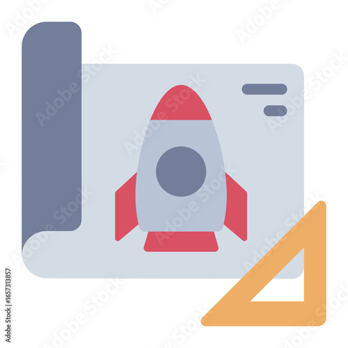 blueprint flat icon showing rocket engineering and design plans