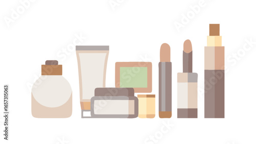 Beauty products skincare cosmetics makeup essentials flat vector illustration for beauty blog and shop 100