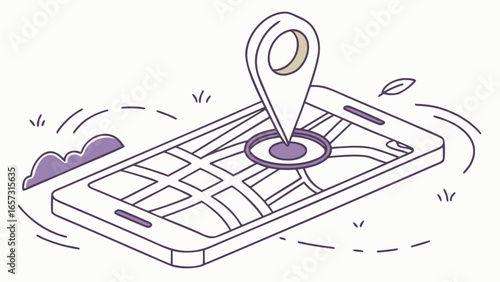 Find location on mobile phone gps navigation app with map pin marker for travel and destination search