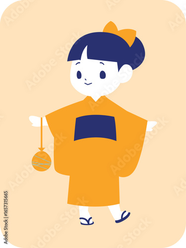 浴衣を着たかわいい女の子のイラスト