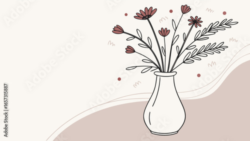 Floral arrangement in vase vector art illustration flowers vase botanical design simple elegant drawing style