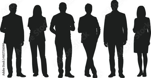 Business team silhouette standing confidently together, professional diverse group, corporate colleagues, teamwork, leadership, businesspeople, successful office team concept