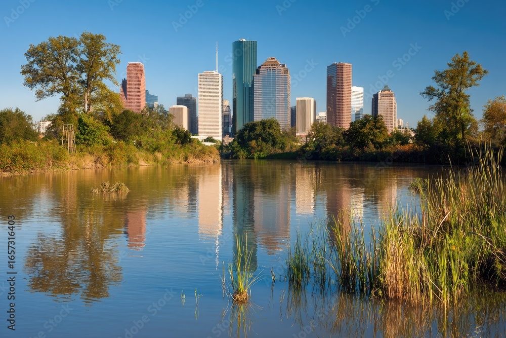 Fototapeta premium City Skyline Reflected in Lake Water