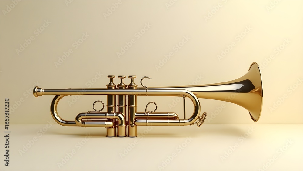 Naklejka premium Shiny brass trumpet isolated on clean solid background with professional copy space for creative design