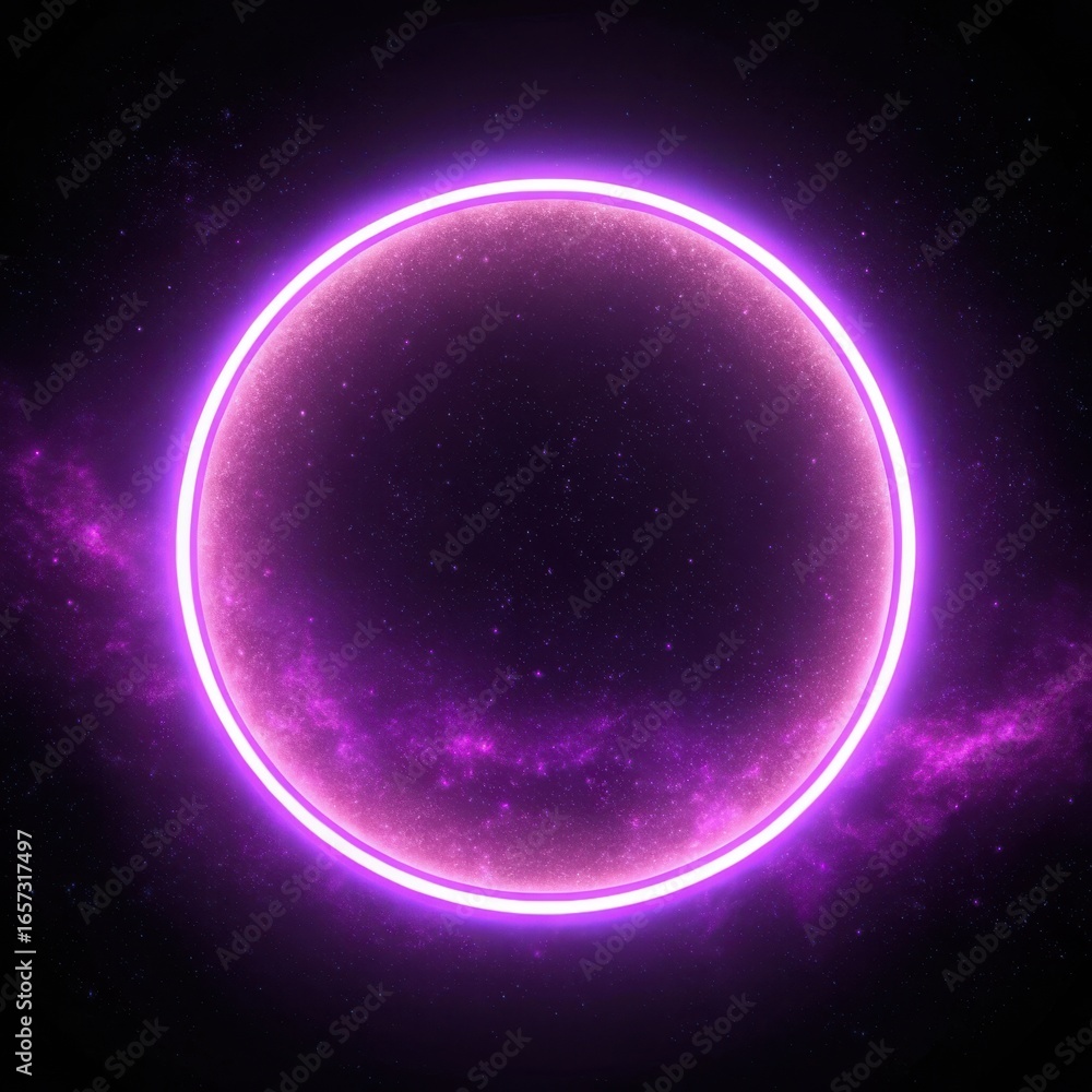 Fototapeta premium Glowing neon purple circle frame isolated on white background