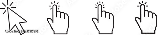 Collection of digital cursor icons including a pointer and finger gestures for clicking and selecting