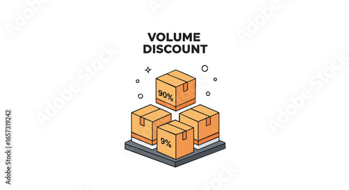 Illustration depicting a volume discount offer with stacked boxes, representing savings and deals.