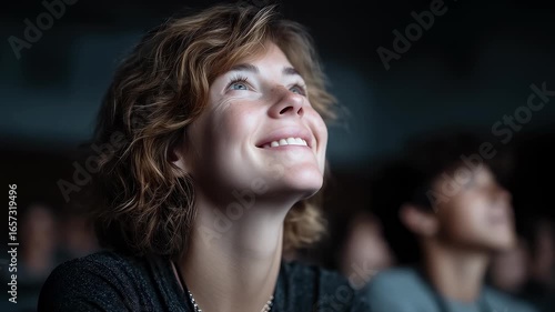 Wallpaper Mural Focused Woman Smiling Up in Audience Torontodigital.ca