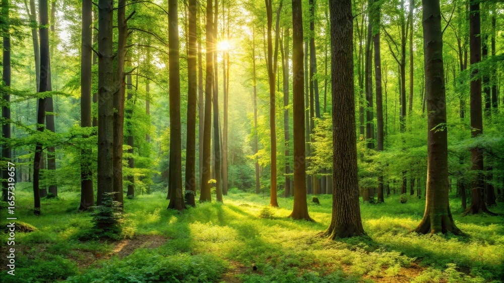 custom made wallpaper toronto digitalA serene forest with lush greenery and a few tall trees in soft natural light