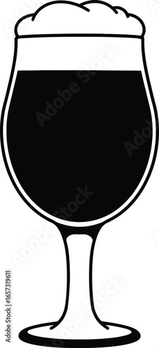 Silhouette of a dark beer glass filled with frothy brew. Celebration with Oktoberfest Food and Drink