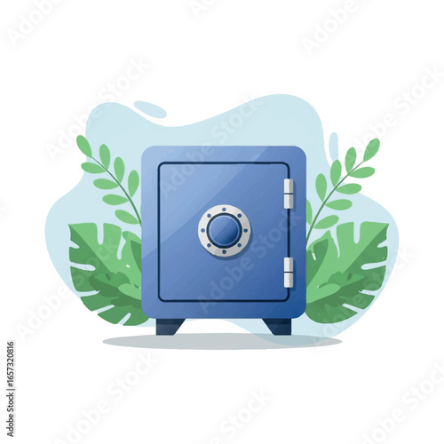 Secure Blue Safe Box Financial Security Concept.