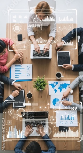 Imaginative visual of business people and financial firms staff . Concept of human resources , enterprise resource planning ERP and digital technology .