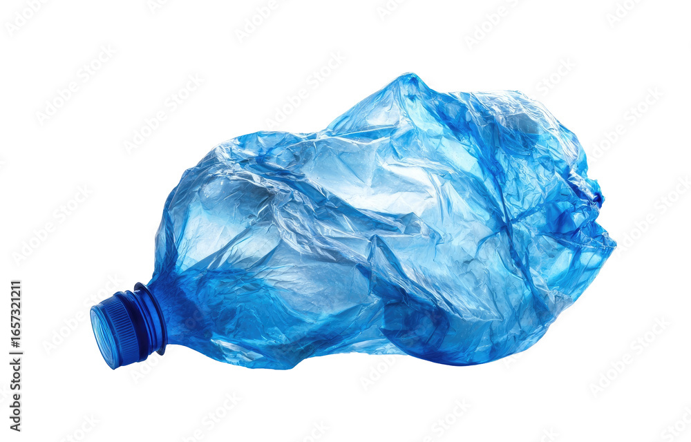 Fototapeta premium Crumpled blue plastic water bottle