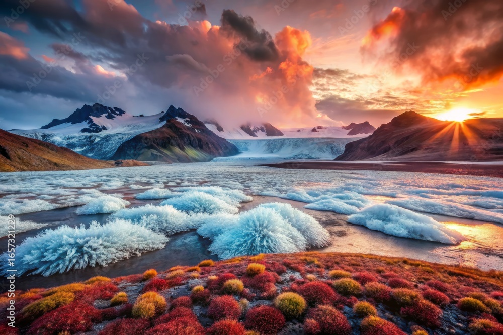 Naklejka premium Glacial Lagoon at Sunset