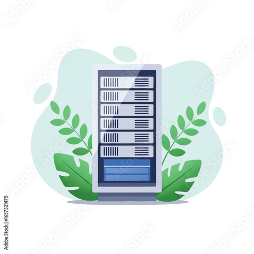Green Technology Server Rack Illustration.