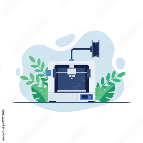 Modern 3D printer technology vector illustration.