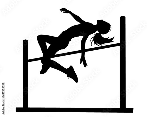 High jump sport silhouette, female athlete, icon isolated on white background

