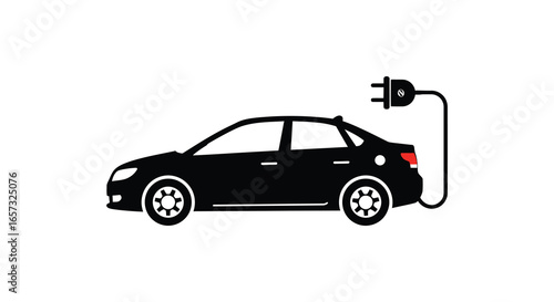 Electric car being charged with plug and cable
