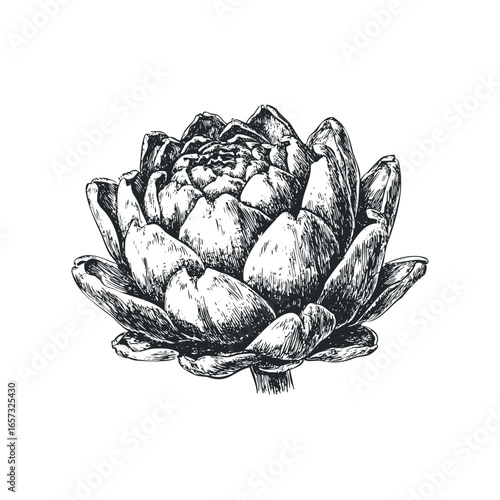 Detailed Black and White Sketch of an Artichoke Vegetable