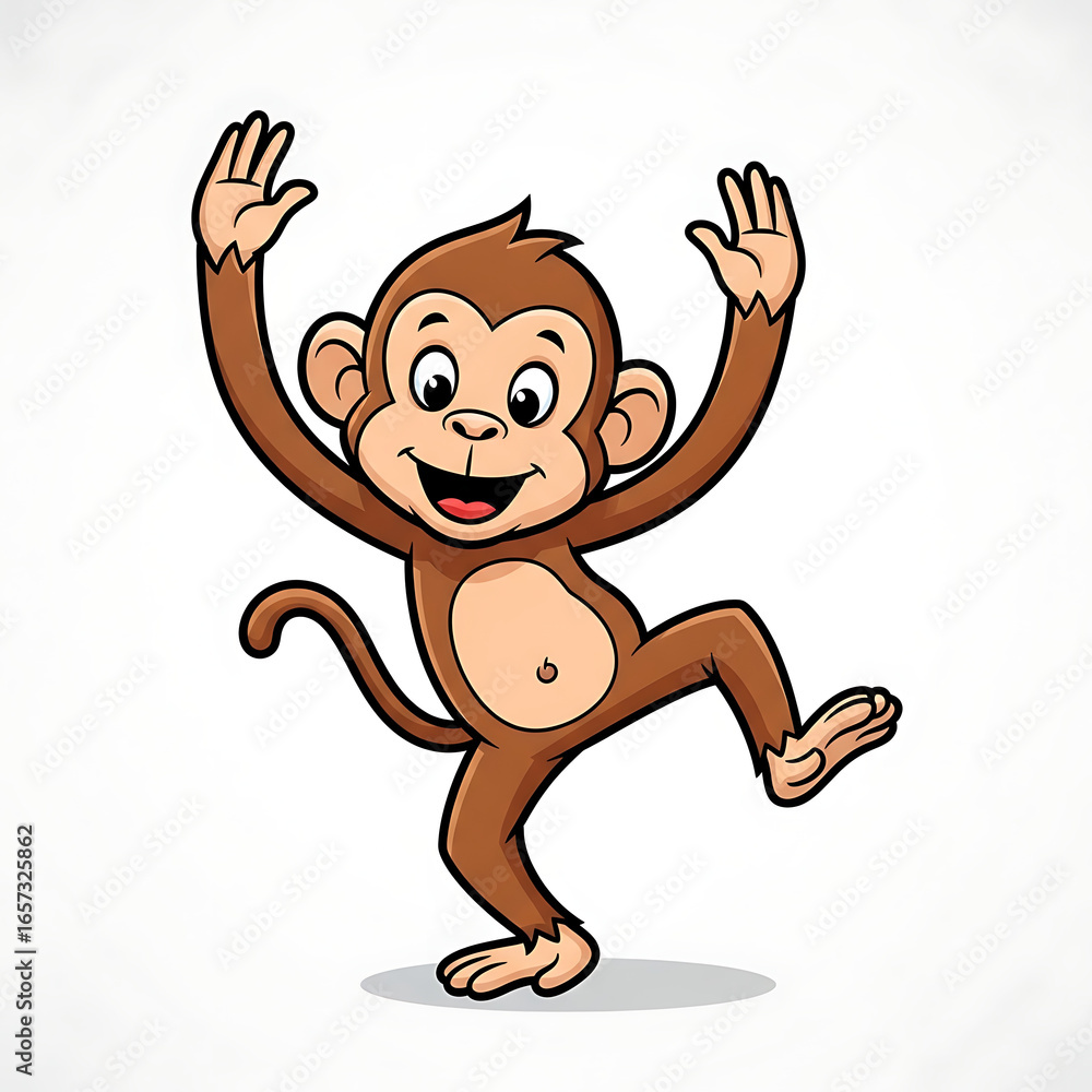 Obraz premium Cartoon Monkey with Hands Up