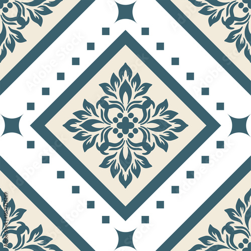 Intricate floral pattern with repeating design. The symmetrical layout creates a visually pleasing effect, perfect for backgrounds, wallpapers, and textile patterns