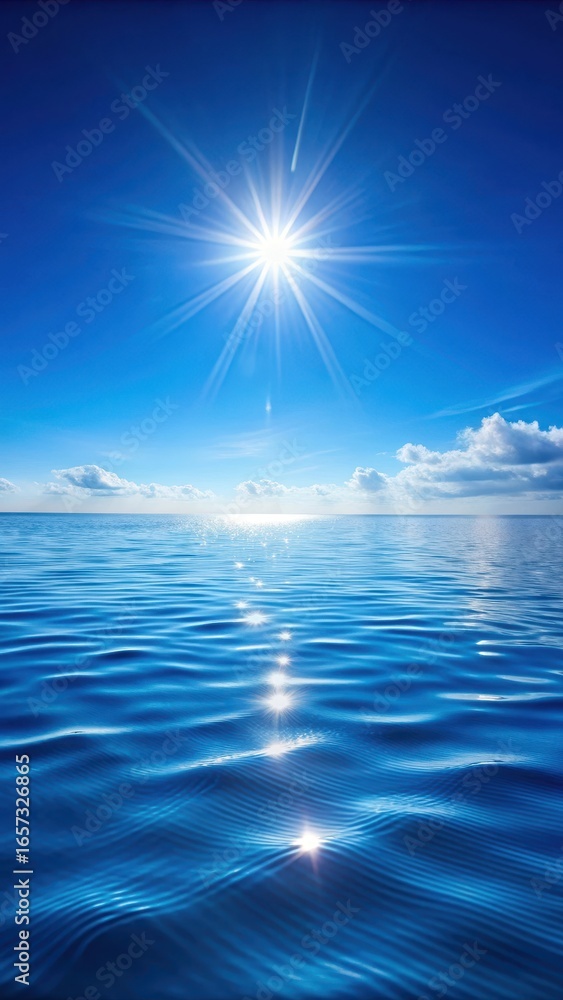 Obraz premium Calming blue water surface with sunlight reflection creating a serene atmosphere
