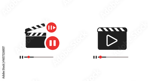 Film clapper icons with play pause and video playback symbols