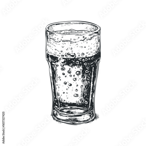 Hand Drawn Refreshing Bubbly Drink in Tall Glass