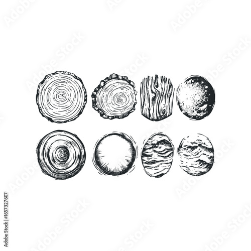 Collection of Hand Drawn Wood Texture Variations and Circles