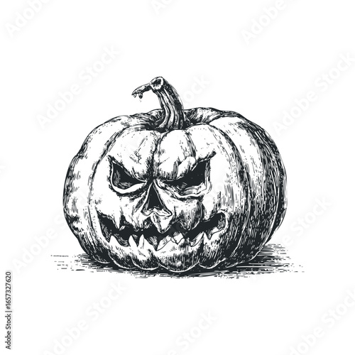 Carved Jack-o'-lantern with a Spooky Grinning Face and Dripping Stem