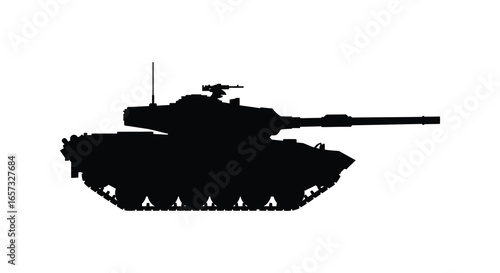 Silhouette of a military tank on a plain background