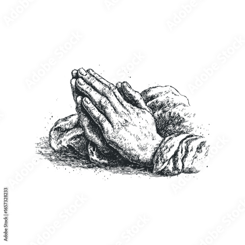 Detailed sketch of hands clasped in prayer gesture