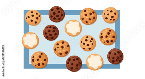 Assortment of Cartoon Style Cookies Displayed on a Baking Sheet Illustration