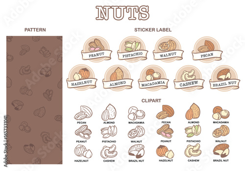 Design of nut set label, pattern, clipart
