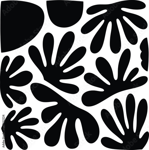 Black and white seamless leaf pattern background for decorative design
