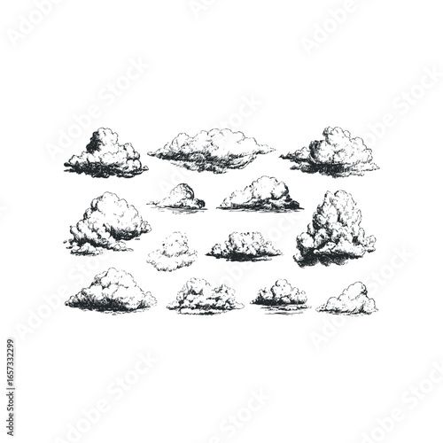 Collection of Hand Drawn Cumulus and Stratus Cloud Sketches