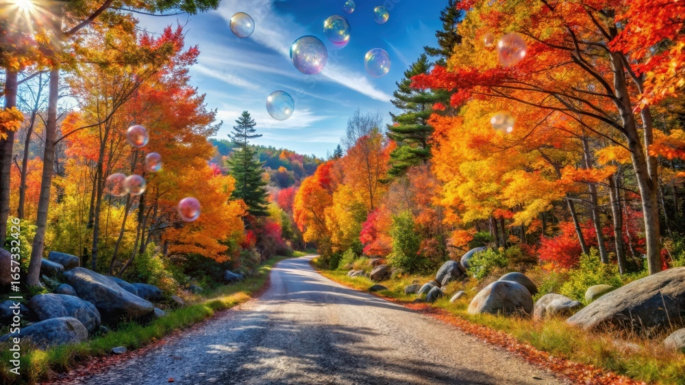 Fototapeta premium Vibrant autumn foliage on Bubbles Trail in Acadia National Park