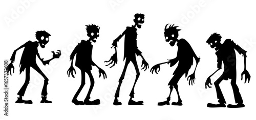 Silhouetted zombie characters in various poses