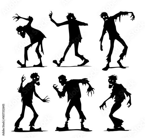 Silhouettes of Creepy Zombies in Various Poses