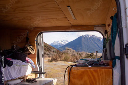 Mountain View from inside camper van