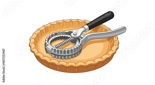 Crimping a pie crust with specialized tools for a homemade pastry