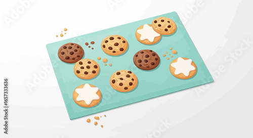 Delicious assortment of homemade cookies on a pastel turquoise board illustration