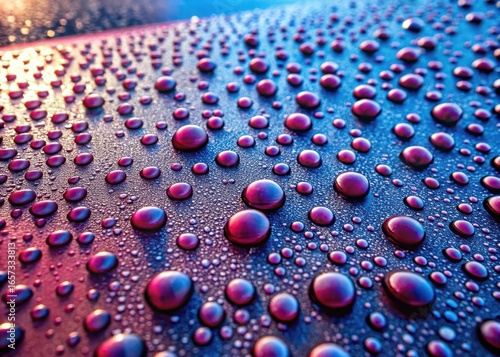 Water beads droplets on car surface with ceramic coating