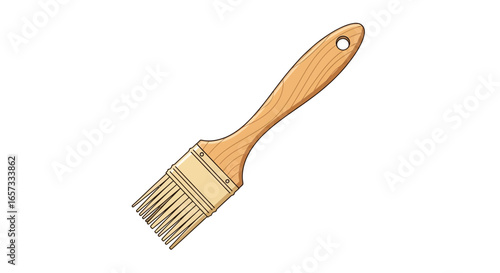 Detailed Illustration of a Clean, Wooden-Handled Paintbrush on White Backdrop