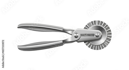 Detailed Illustration of a Silver Pasta Cutter with Fluted Edge and Handles