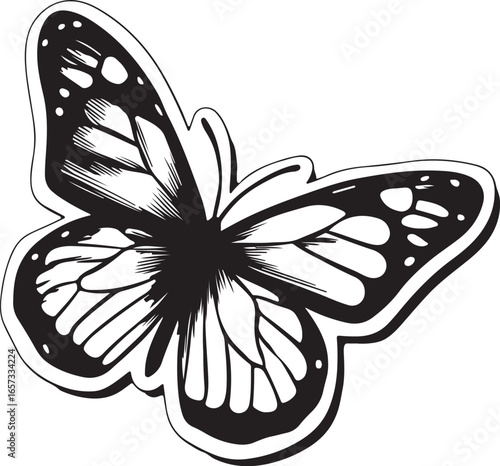 Butterfly sticker line art isolated on white background, perfect for decoration	