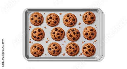 Freshly baked chocolate chip cookies on a baking sheet waiting to cool